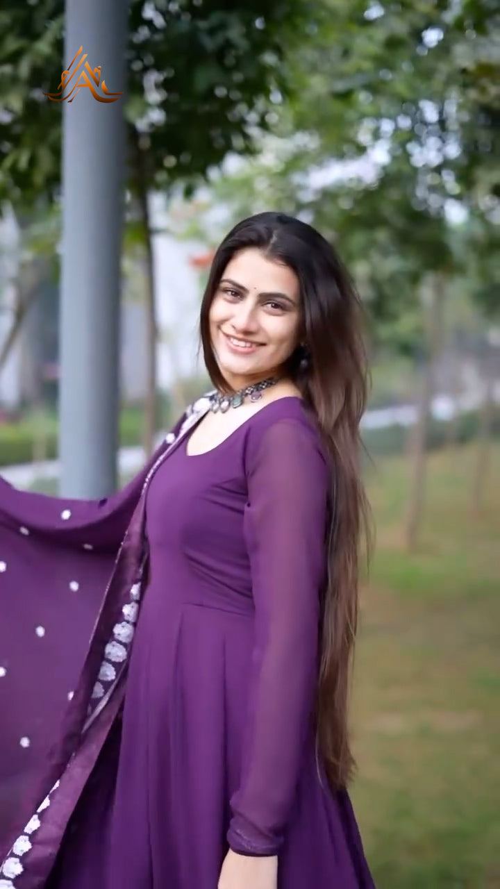 Seraphina - Plum Majesty in Crinkle Chiffon with Atal Lining (3PC)