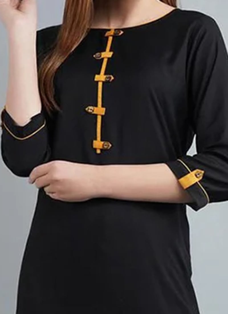 Black Rayon Kurta with Yellow Leggings Set for Office & Daily Wear