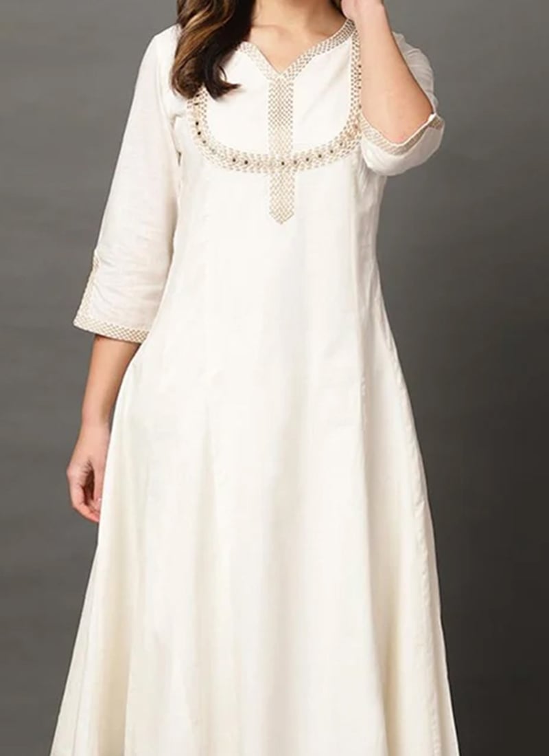 Embroidered Off-White Rayon Kurta with Palazzo