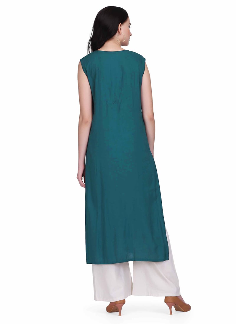 Teal Green Pure Cotton Kurta Palazzo Set for Daily & Office Wear