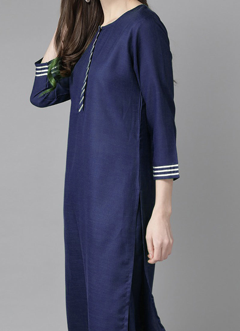 Blue Rayon Kurta Palazzo Set for Party & Casual Wear
