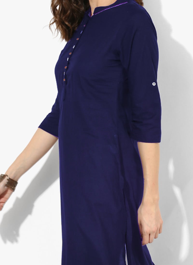 Blue Rayon Kurta with White Straight Pants Set for Work & Casual Wear