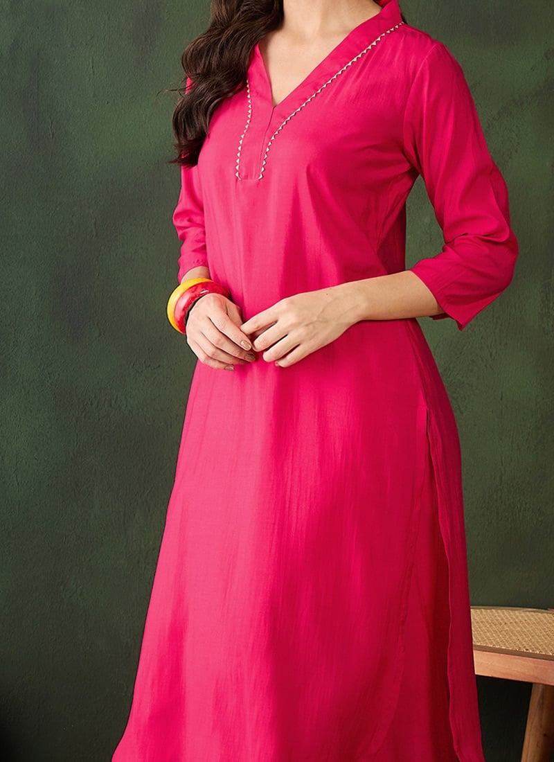 Coral Chanderi Silk Kurta with Straight Pants β Elegant After Six Wear