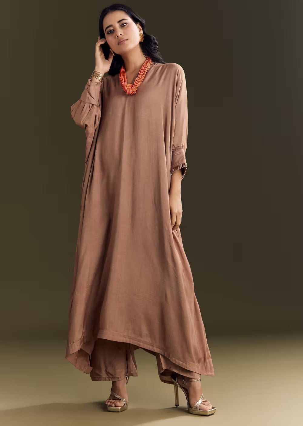 Light Brown Solid Kurta Pant Set