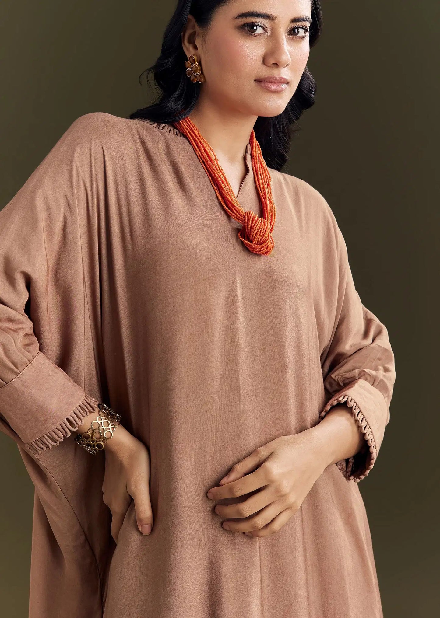 Light Brown Solid Kurta Pant Set