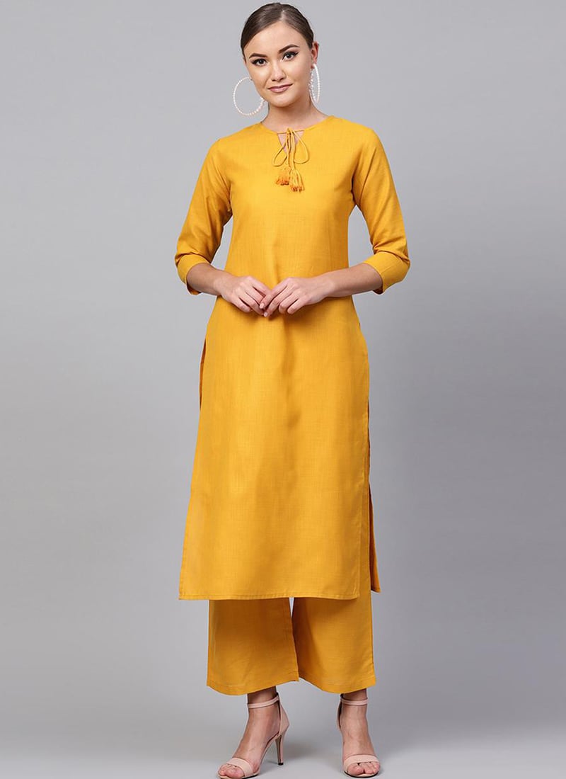Mustard Rayon Kurta with Palazzo Set