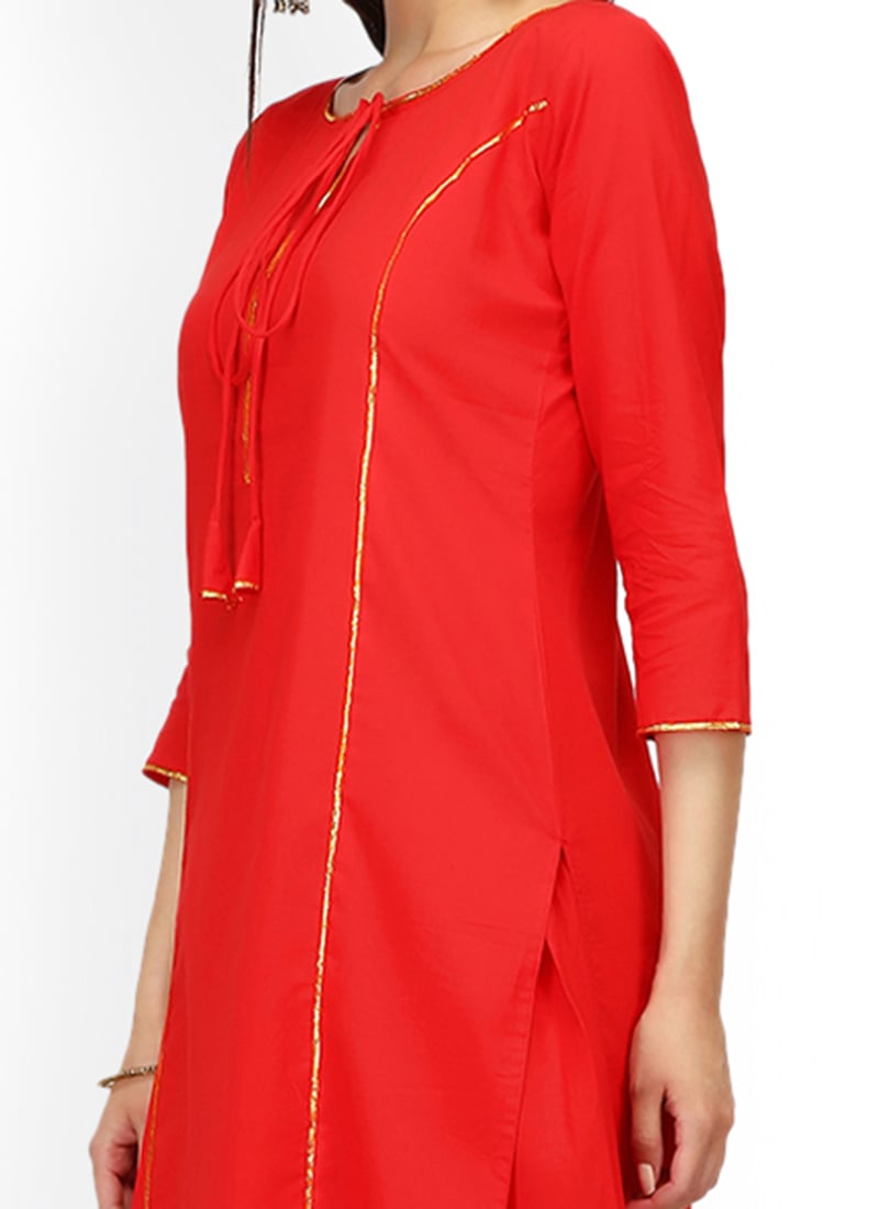 Red Rayon Kurta with Palazzo Set