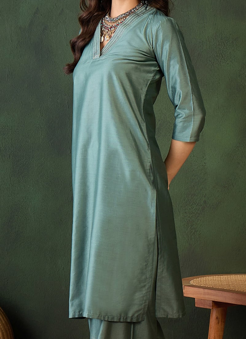 Teal Silk Blend Kurta with Palazzo Set β Elegant After Six Wear