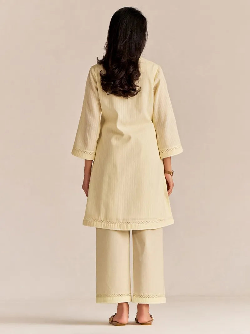Lime Yellow Cotton Dobby Kurta & Pant Set