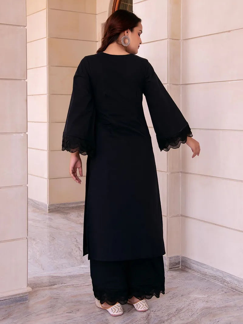 Black Cotton Kurta & Pant Set for Women