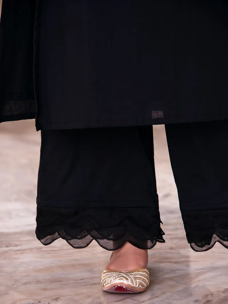 Black Cotton Kurta & Pant Set for Women