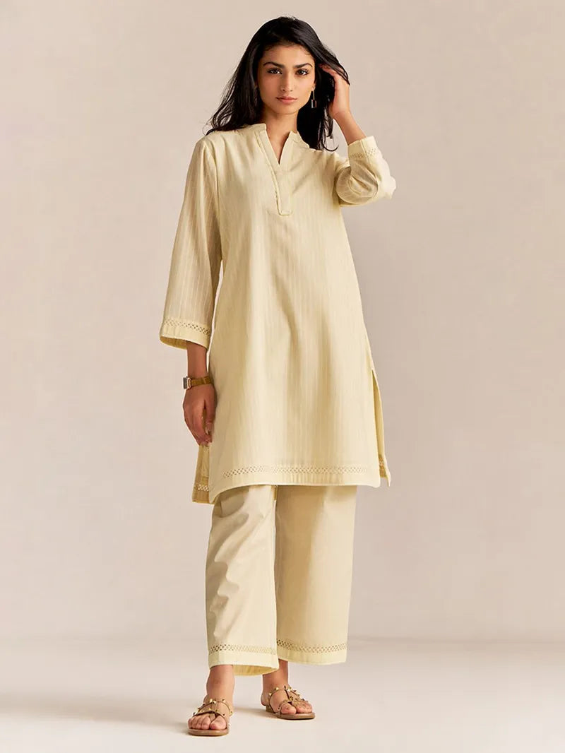 Lime Yellow Cotton Dobby Kurta & Pant Set