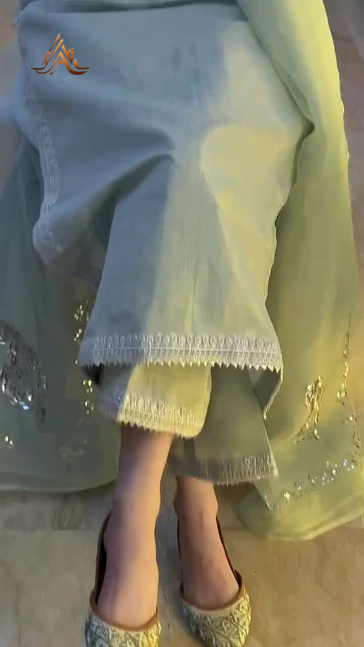Aurelia - Light Green Organza with Sequin & Resham Embroidery