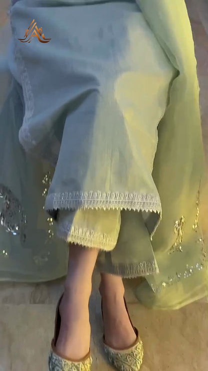 Aurelia - Light Green Organza with Sequin & Resham Embroidery