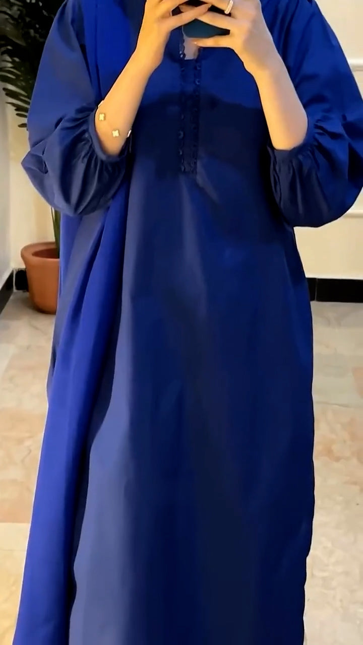 Celestia - Navy Blue Raw Silk with Silk Chiffon Dupatta