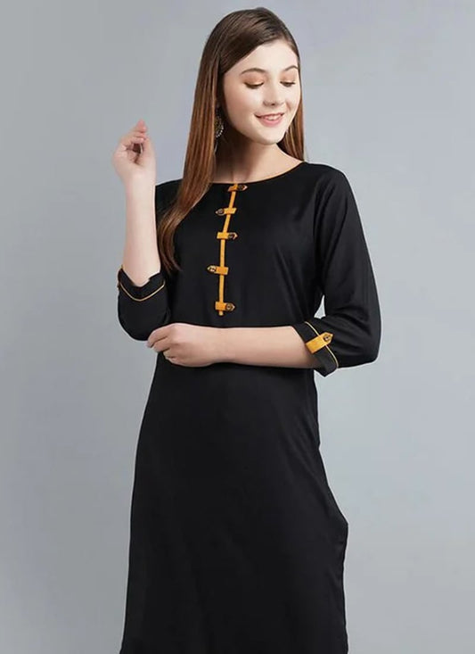 Black Rayon Kurta with Yellow Leggings Set for Office & Daily Wear