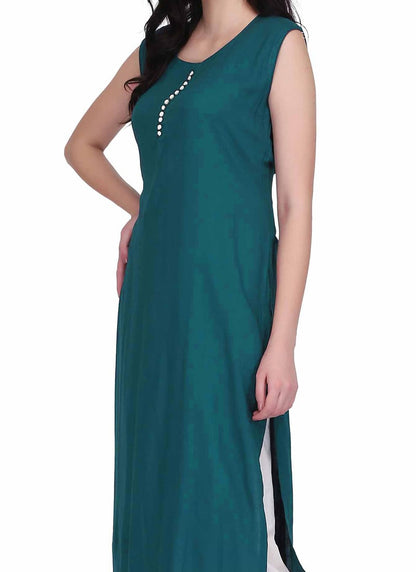 Teal Green Pure Cotton Kurta Palazzo Set for Daily & Office Wear