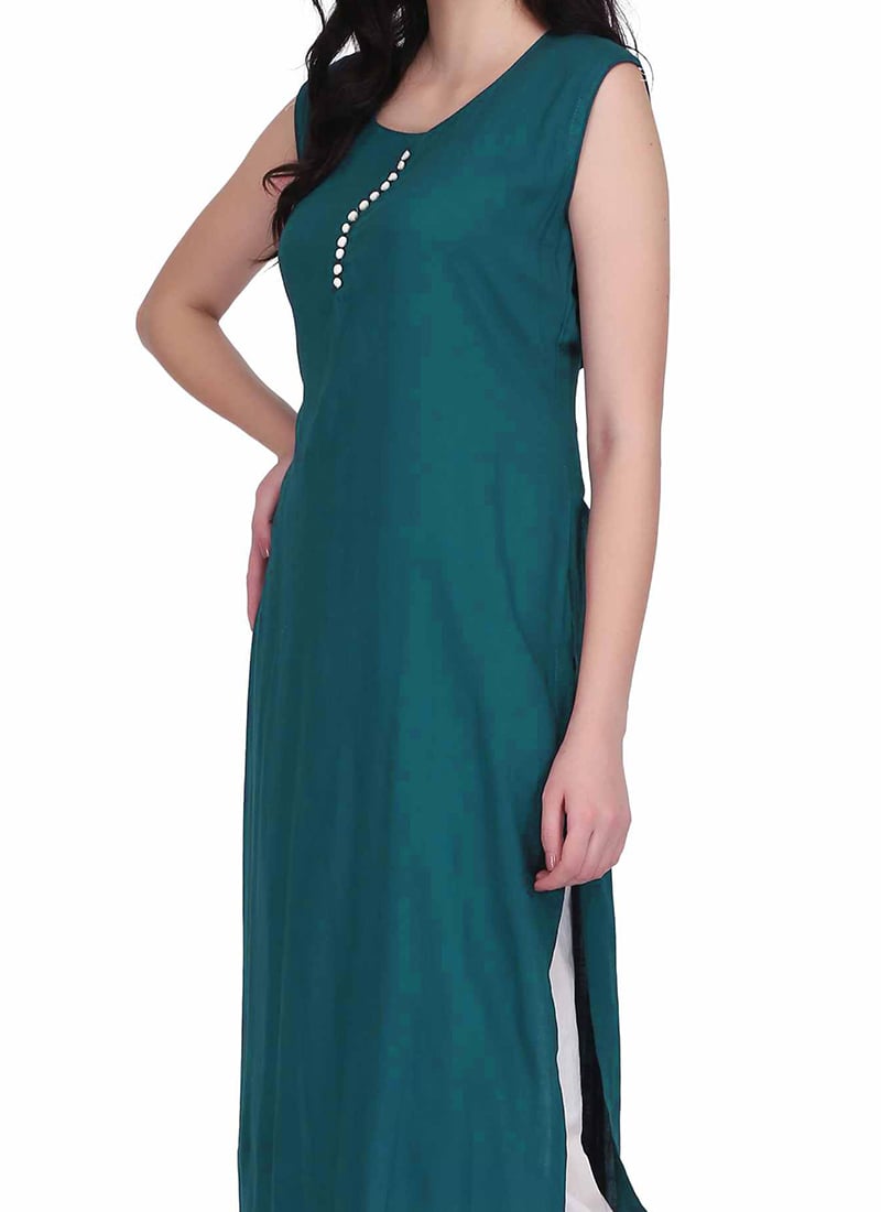 Teal Green Pure Cotton Kurta Palazzo Set for Daily & Office Wear