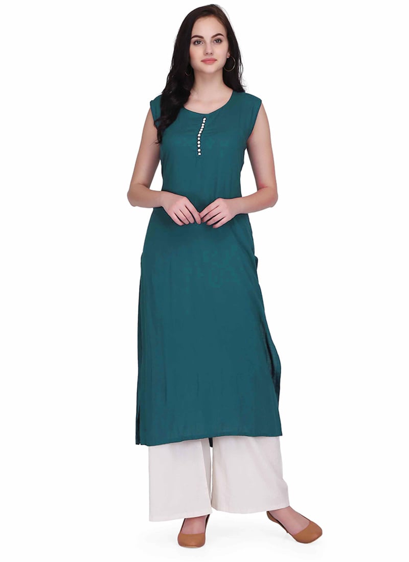 Teal Green Pure Cotton Kurta Palazzo Set for Daily & Office Wear