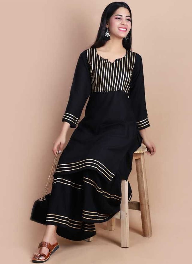 Stylish Black Rayon Kurta Palazzo Set for Office & Casual Wear