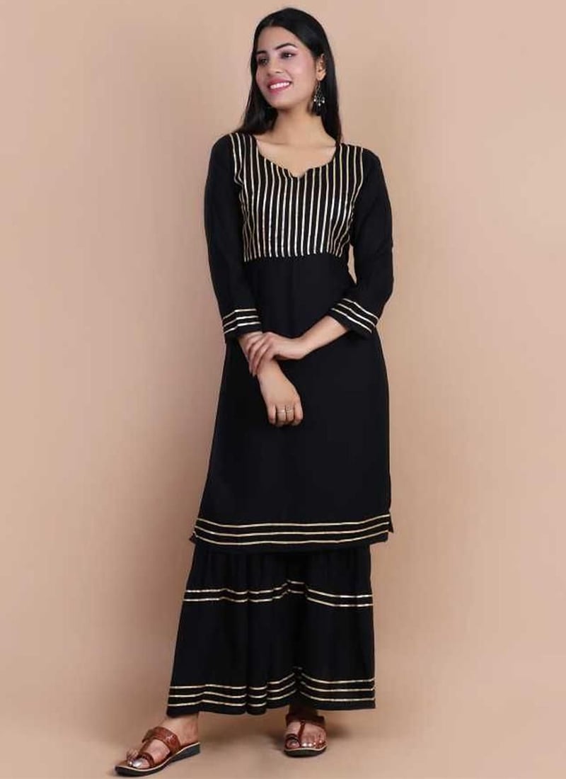 Stylish Black Rayon Kurta Palazzo Set for Office & Casual Wear