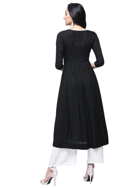 Black Rayon Kurta with Palazzo Set for Work & Everyday Elegance