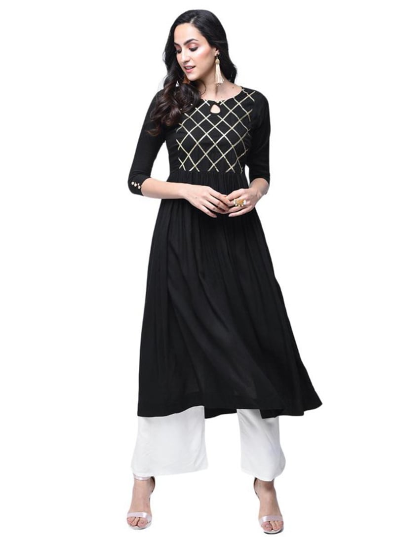Black Rayon Kurta with Palazzo Set for Work & Everyday Elegance