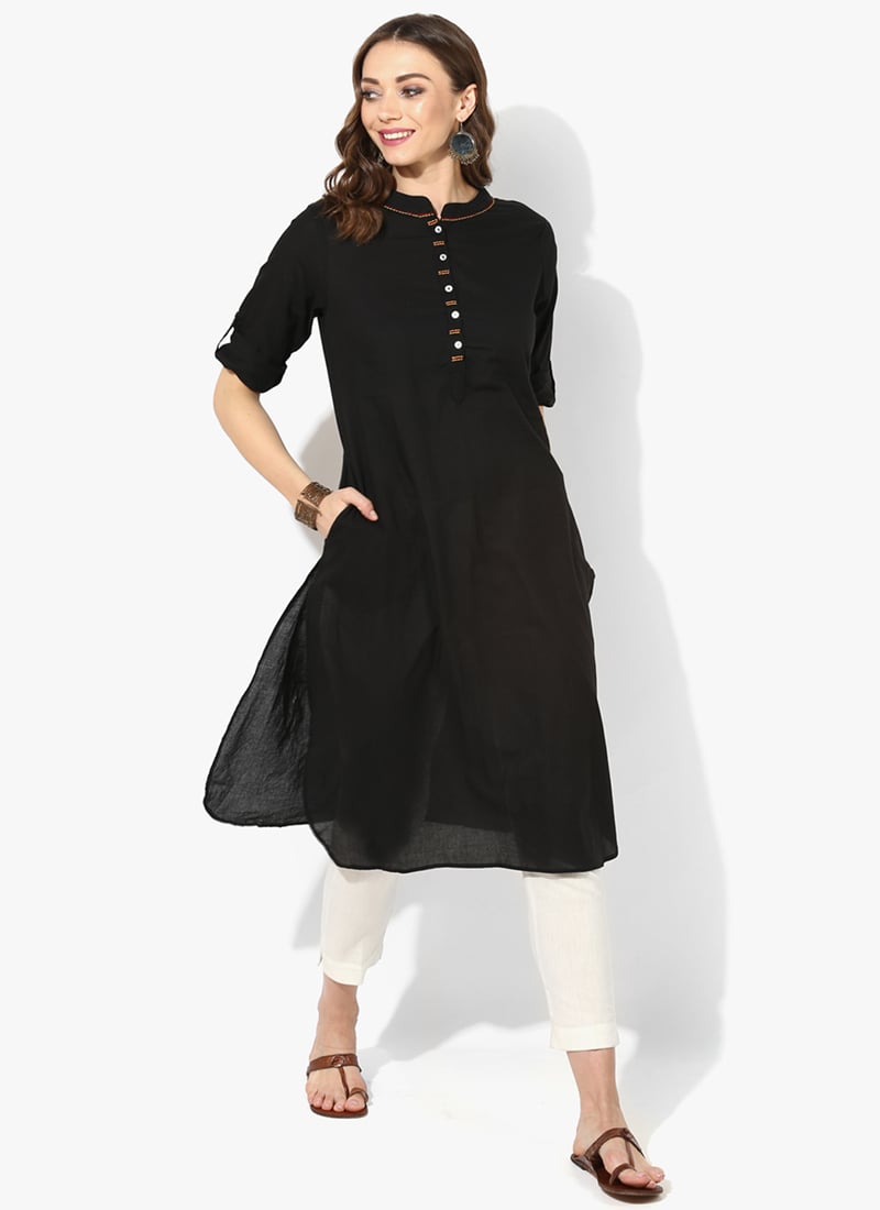 Black Rayon Kurta with Straight Pants