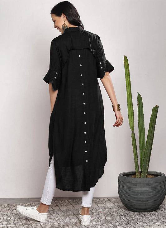 Black Rayon Kurta with White Straight Pants Set for Office & Daily Wear