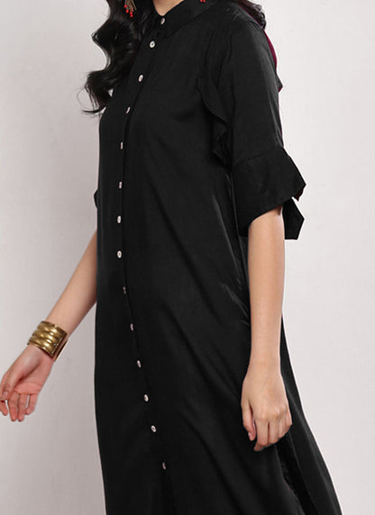 Black Rayon Kurta with White Straight Pants Set for Office & Daily Wear