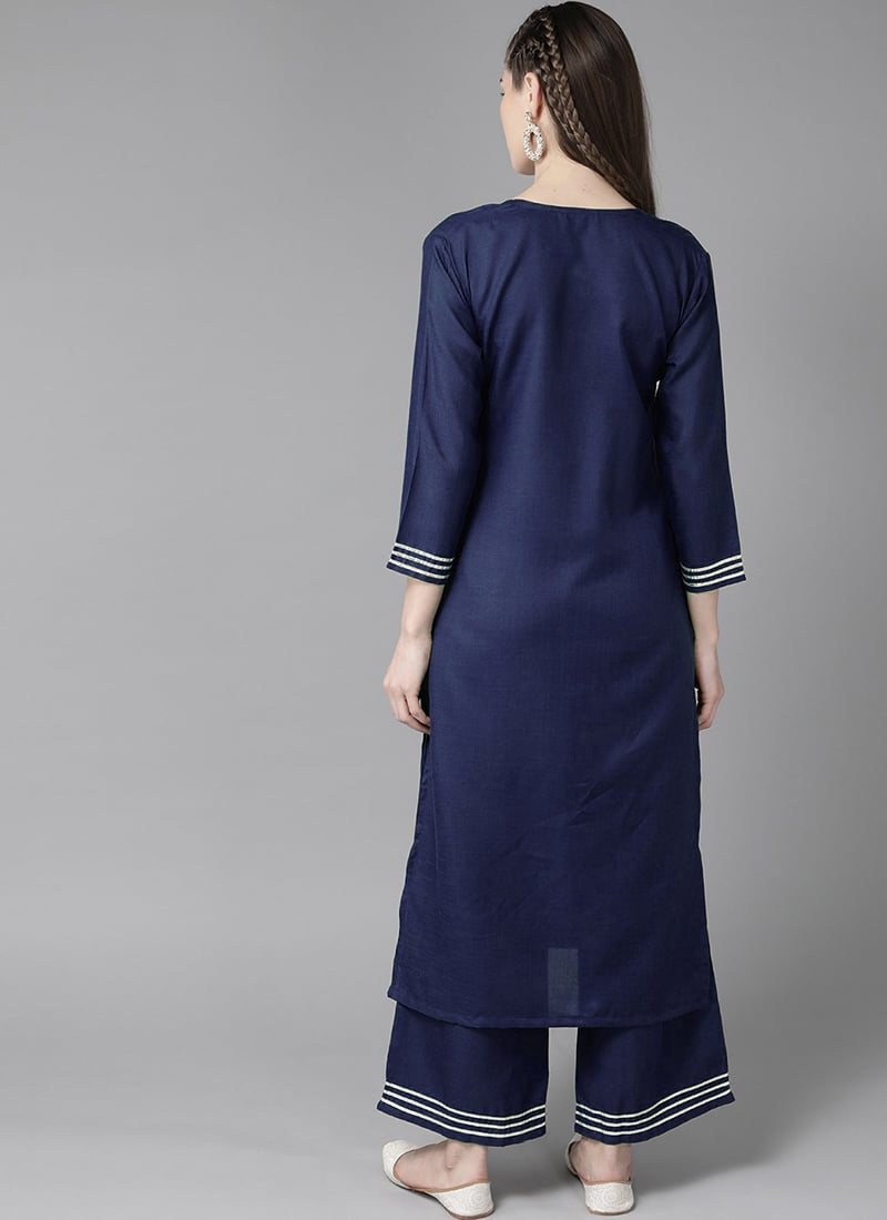 Blue Rayon Kurta Palazzo Set for Party & Casual Wear