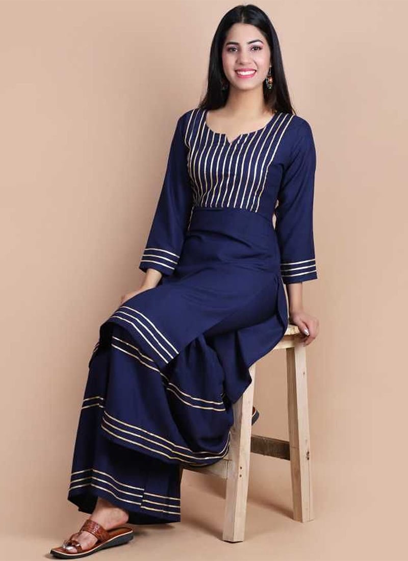 Elegant Blue Rayon Kurta Palazzo Set for Office & Daily Wear