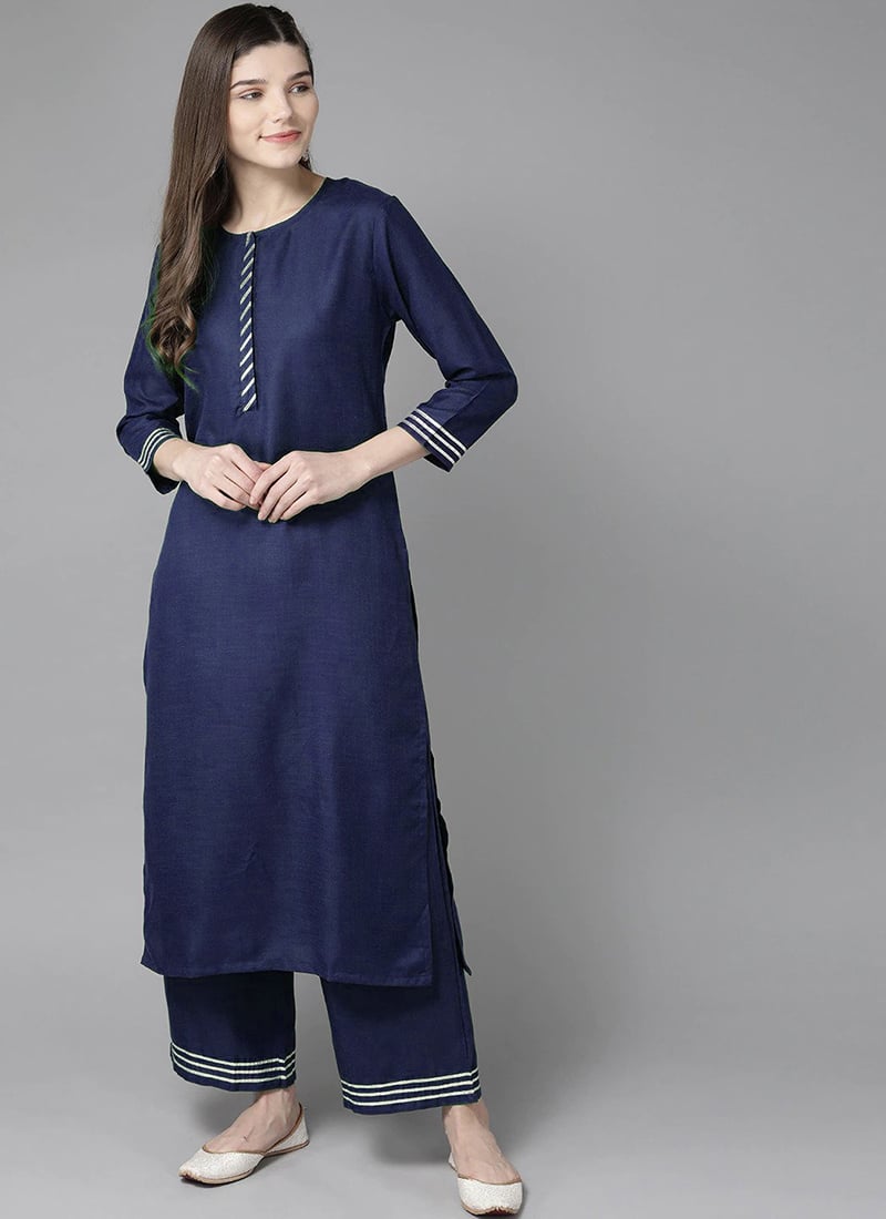 Blue Rayon Kurta Palazzo Set for Party & Casual Wear