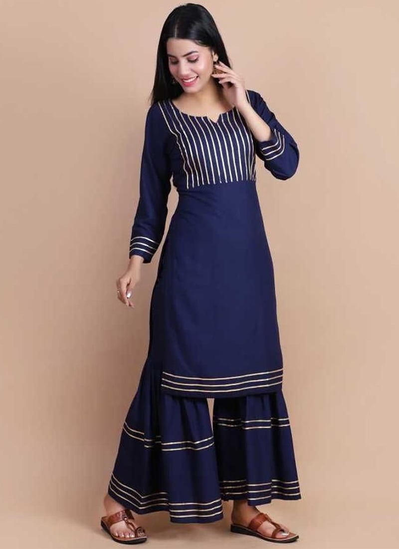 Elegant Blue Rayon Kurta Palazzo Set for Office & Daily Wear