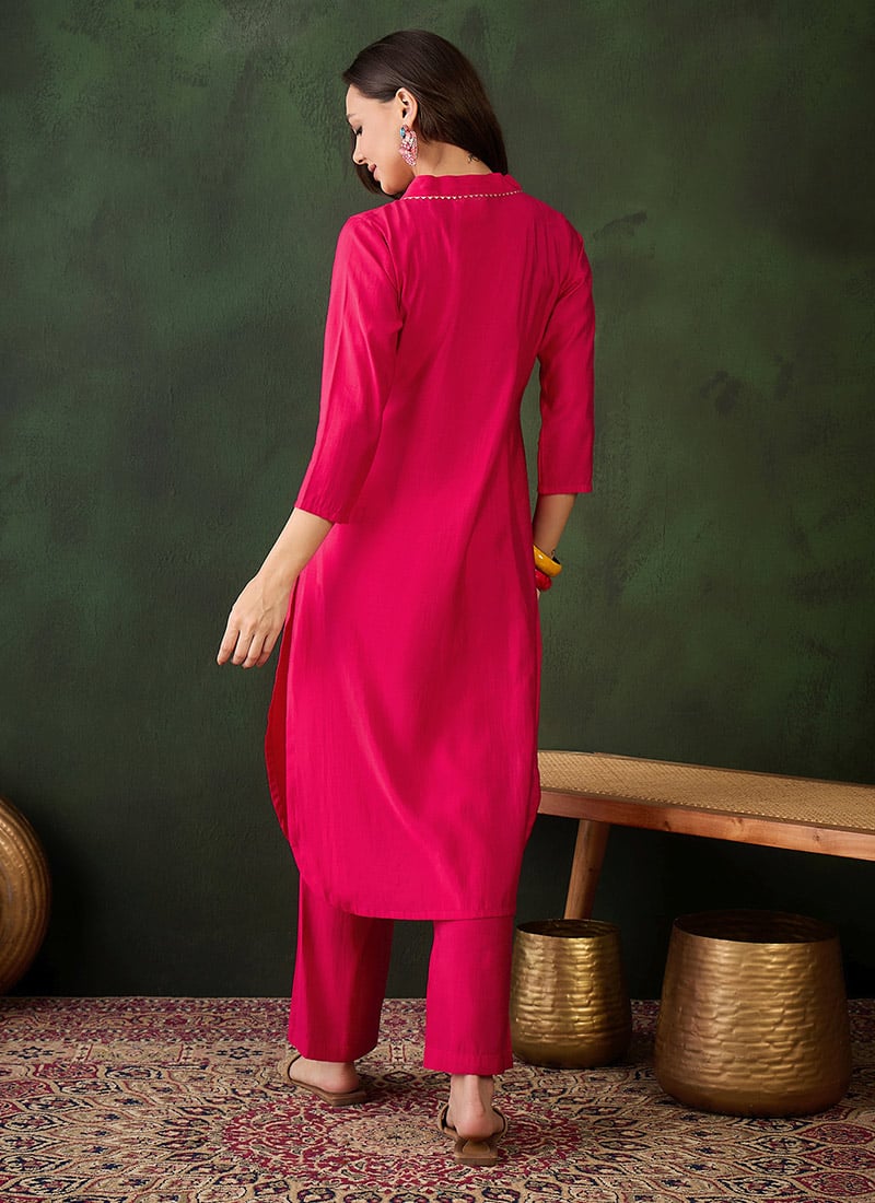Coral Chanderi Silk Kurta with Straight Pants – Elegant After Six Wear