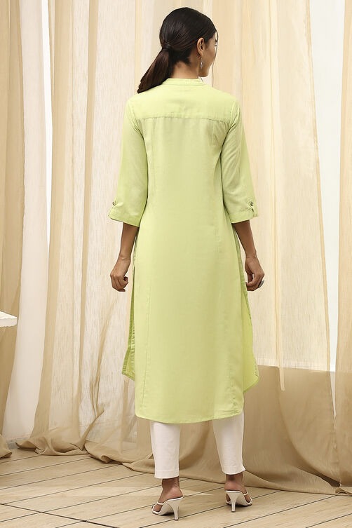 Light Green Cotton Blend Straight Kurta with Subtle Detailing