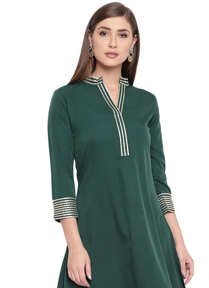 Green Rayon Kurta with Gold Leggings Set for Office & Casual Wear