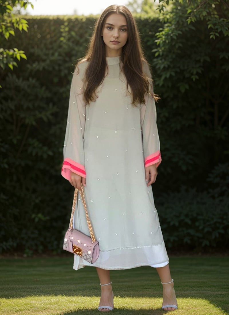 Grey Faux Georgette Cut Dana Hand Embroidered Kurta with Straight Silk Pants