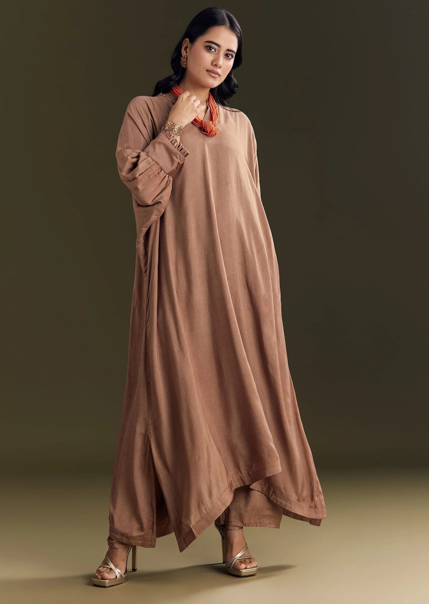 Light Brown Solid Kurta Pant Set