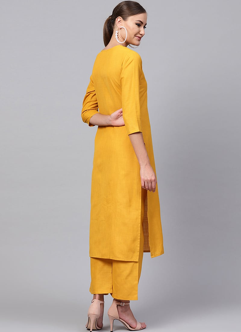 Mustard Rayon Kurta with Palazzo Set