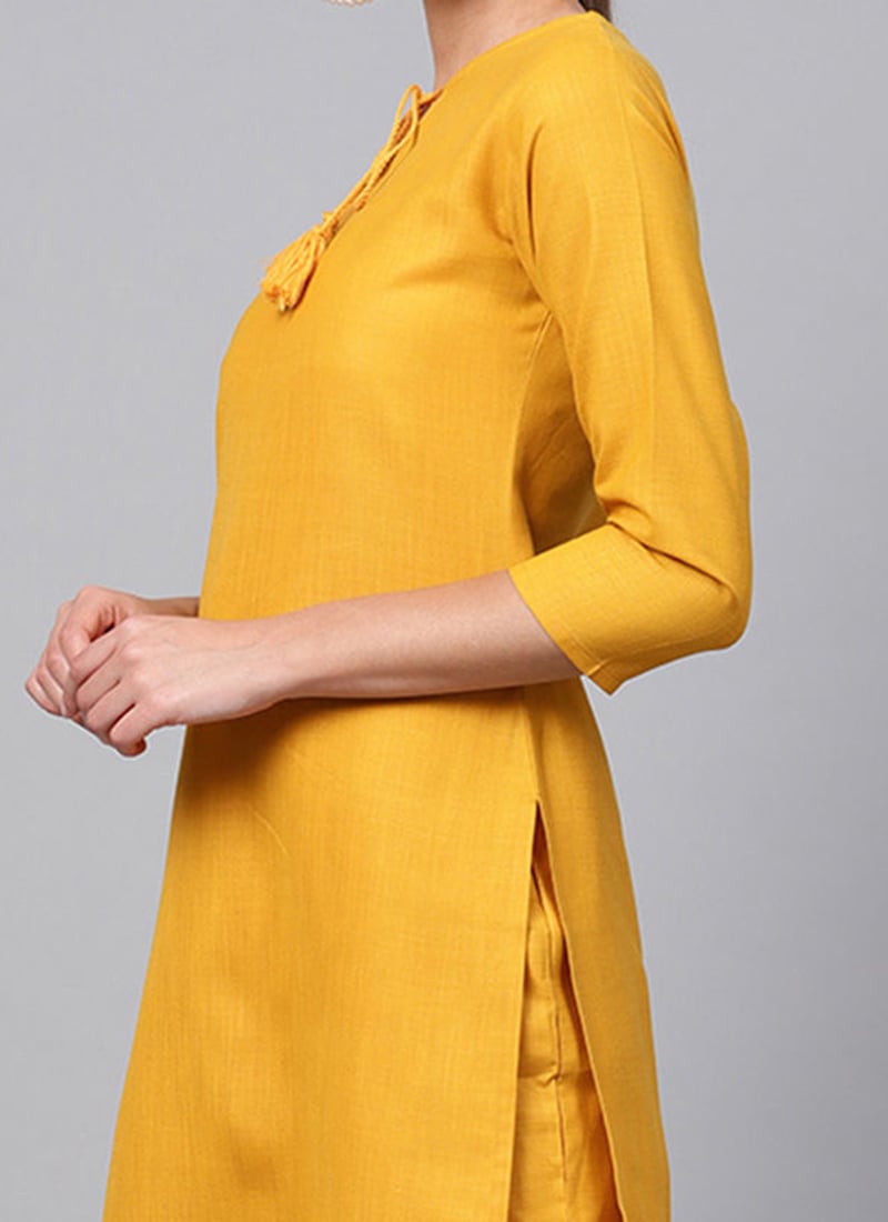 Mustard Rayon Kurta with Palazzo Set
