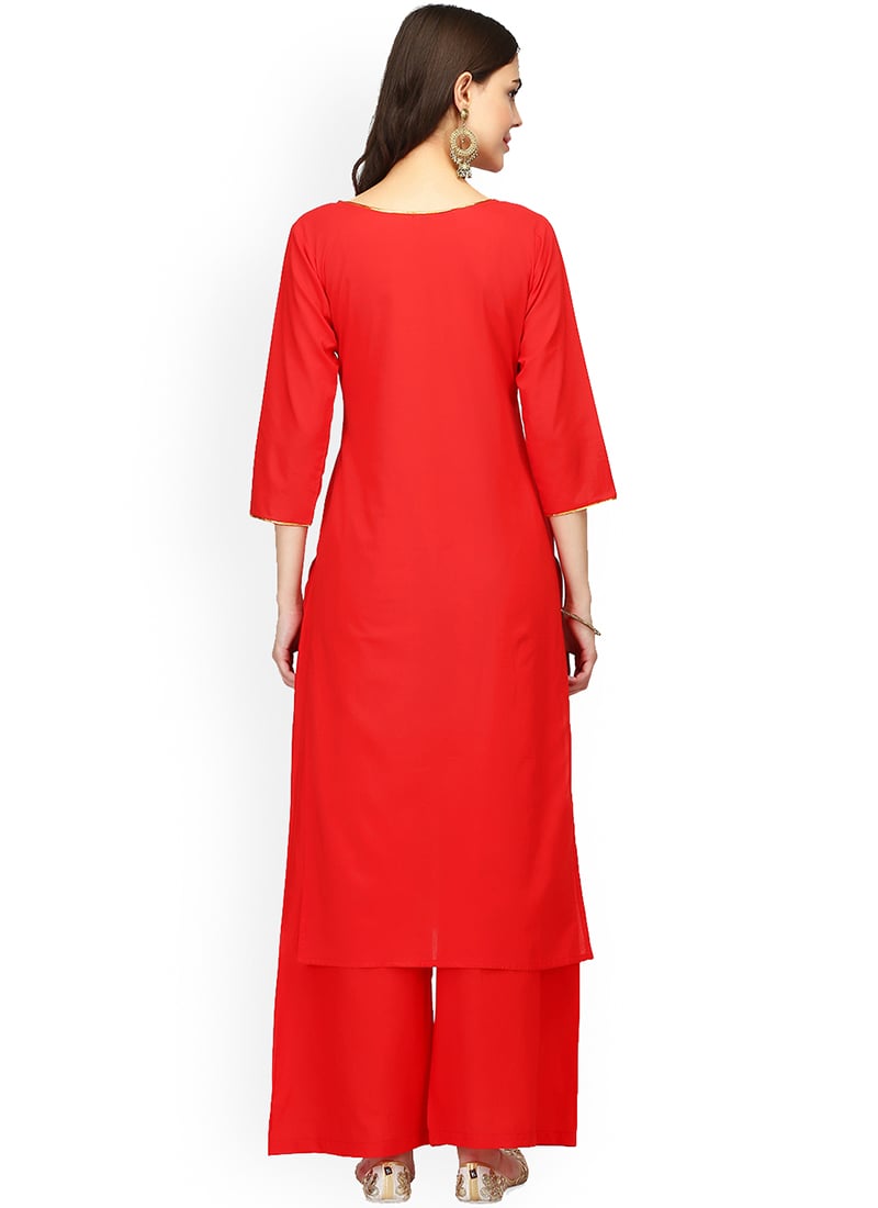 Red Rayon Kurta with Palazzo Set