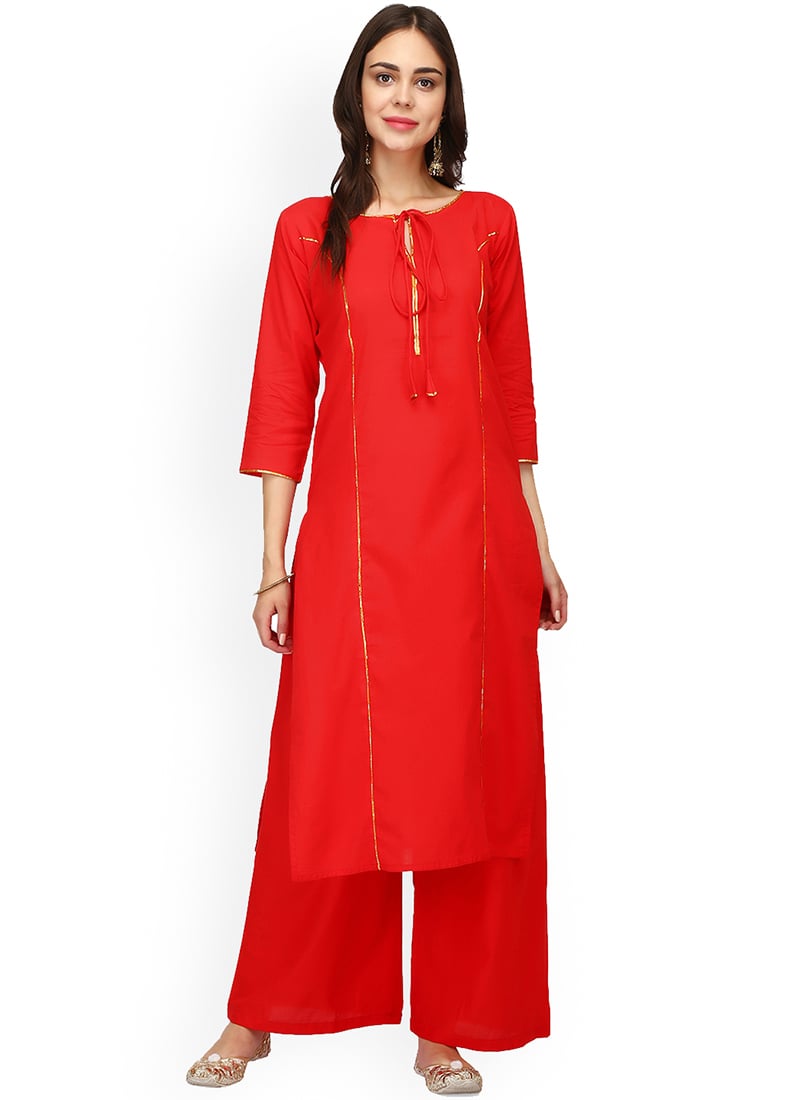Red Rayon Kurta with Palazzo Set