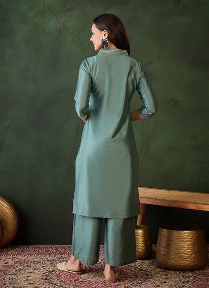 Teal Silk Blend Kurta with Palazzo Set – Elegant After Six Wear