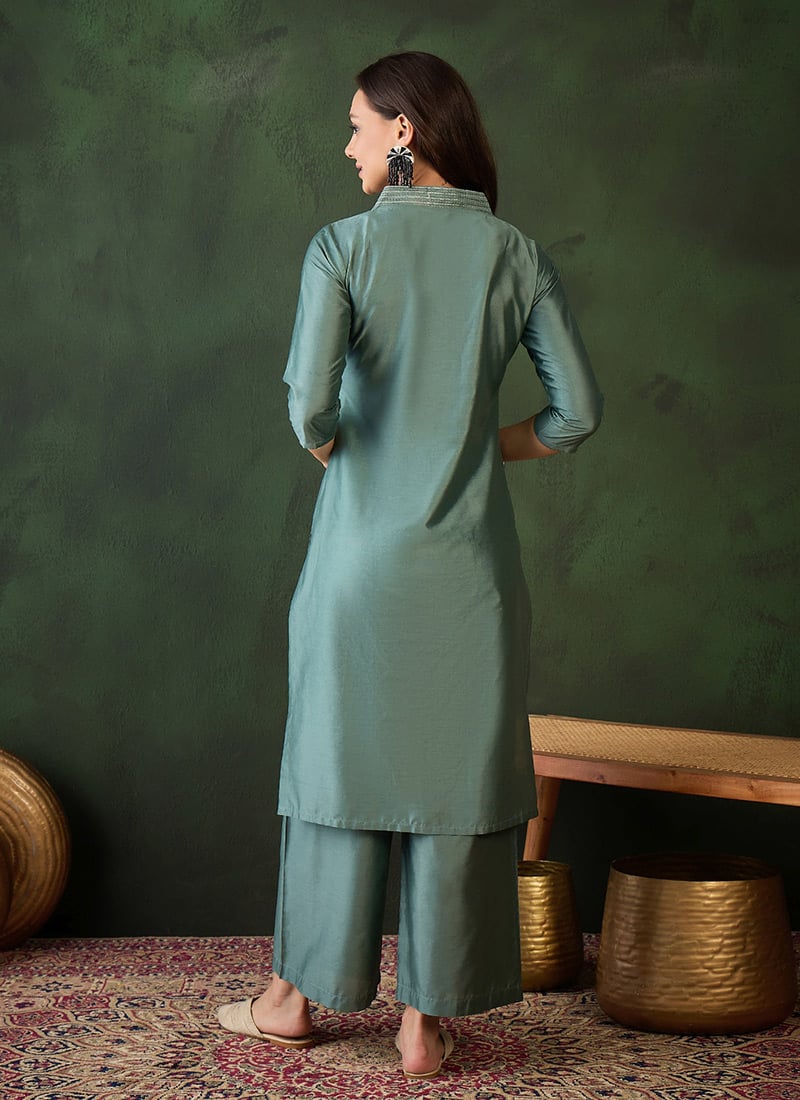 Teal Silk Blend Kurta with Palazzo Set – Elegant After Six Wear