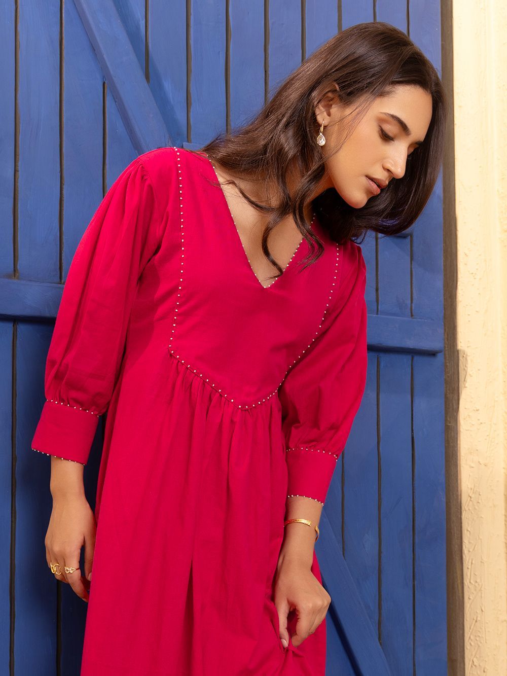 Elegant Pink Embroidered Organic Cotton Kurta & Pant Set – 2-Piece Ethnic Co-ord