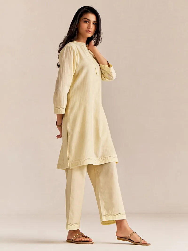 Lime Yellow Cotton Dobby Kurta & Pant Set