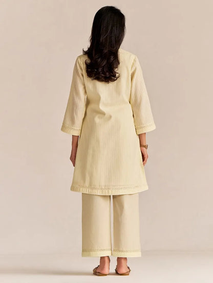 Lime Yellow Cotton Dobby Kurta & Pant Set