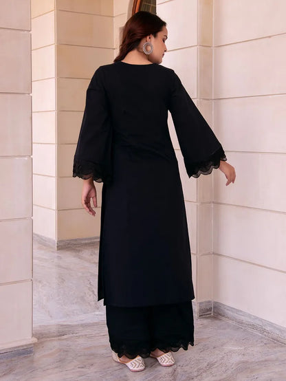 Black Cotton Kurta & Pant Set for Women
